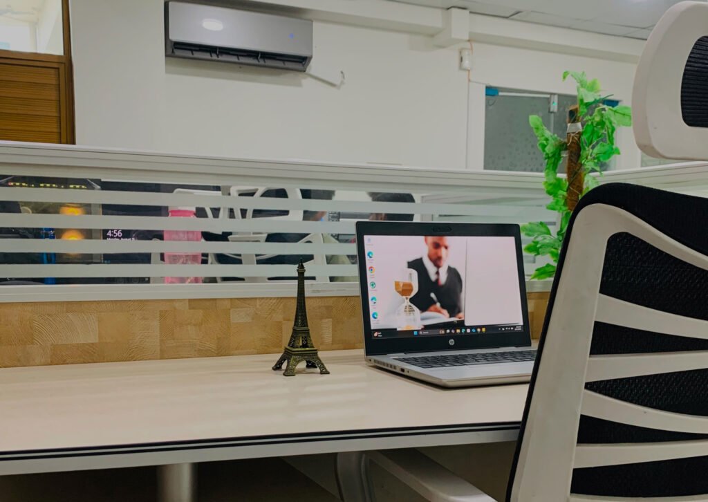 table with chair and laptop